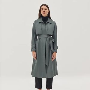 NWT Love, Bonito Ivonne Twill A-line Midi Trench Coat in Bottle Green